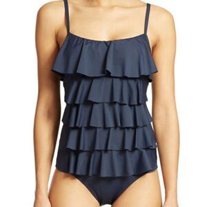 Michael Kors One Piece Sz 6 Navy Swimsuit Ruffle Maillot Swimwear